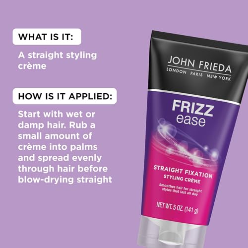 John Frieda Frizz Ease Straight Fixation Styling Cr?me, Straightens Frizzy Hair with Milk Protein & Almond Oil, Sleek, Shiny, Frizz-Free, ThermaGuard Heat Protection Against Damage, 5 Oz, Pack of 3