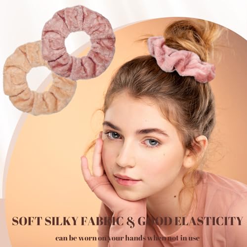 120 Pcs Velvet Scrunchies for Women Scrunchies Bulk Soft Elastic Scrunchy Hair Ties Cute Hairbands and Ponytail Holders Hair Accessories for Women(Brown Series)