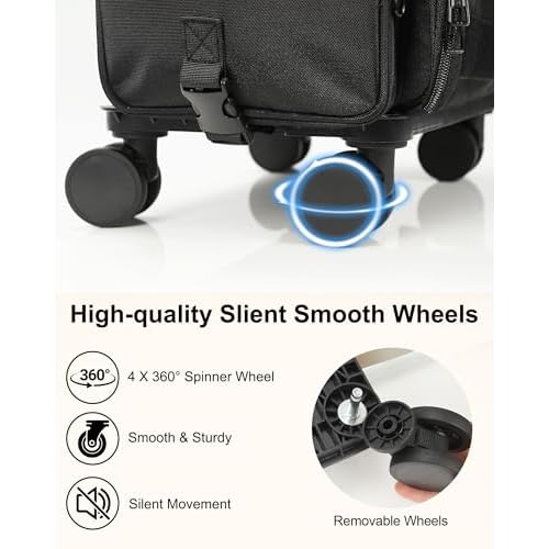 Relavel Rolling Makeup Train Case, Cosmetology Case on Wheels with 4 Clear Bags, Professional Makeup Artist Set Bags Cosmetic Storage Organizer with Adjustable Dividers, 360¡Æ Spinner Wheels, Black