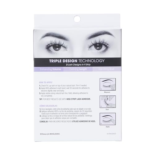 KISS Triple Push-Up, False Eyelashes, 'Babydoll', 12mm-14mm, Includes 4 pairs of false eyelashes, Easy to Apply, Reusable Lash Clusters