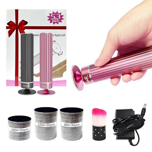 5.3'' Electric Foot Callus Remover with 80pcs Sandpaper Discs & Brush, Professional Aluminum Ergonomic Pedicure Tool, Stepless Speed & Reverse Control for Dead Skin Removal (Pink)
