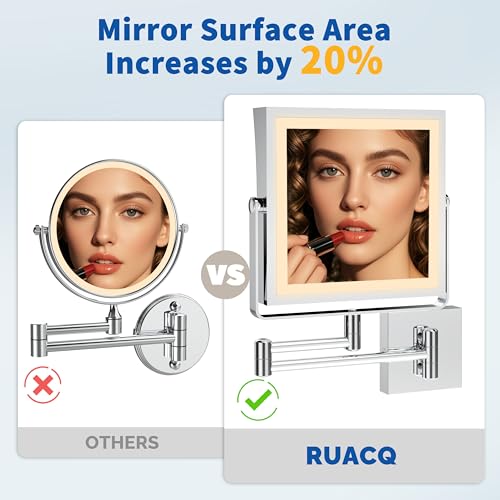 Ruacq Rechargeable Wall Mounted Makeup Mirror with Lights, Double Sided 1X/7X Magnifying Vanity Mirror with 3 Color Lighting, Touch Screen Dimmable, 360¡Æ Rotation Extension Foldable Arm(Chrome)