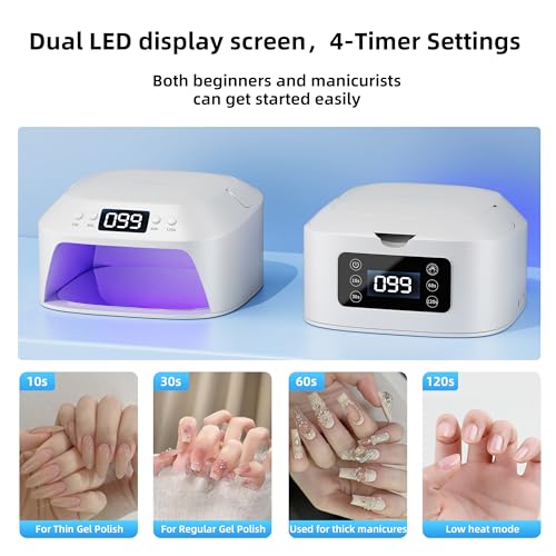 UV Gel Nail Lamp LED Nail Light Fast Dryer for Gel Polish Curing with Arm Rest Portable Handle 4 Timers Automatic Sensor Double Led Display