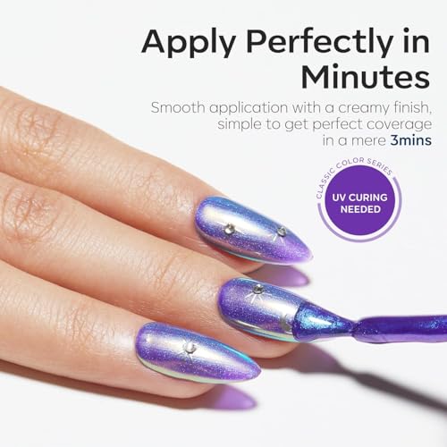 modelones Blue Gel Nail Polish, 15 ML Chameleon Purple Polish Black Holographic Blue Shimmer Glitter Polish Soak Off LED Winter Nail Art Gel DIY Salon Gift
