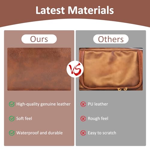 Toiletry Bag for Men, Large Leather Shaving Kit, Travel Essentials, Gifts for Father, Dad, Boyfriend, Grandpa, Water-resistant Shaving Bag for Toiletries Accessories