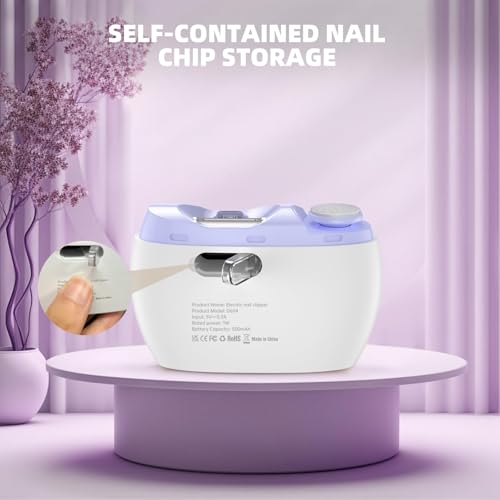 Electric Nail Clipper, Electric Nail Trimmer Suitable for Children, Adults, and Elderly, Automatic Nail Clipper with 2 Adjustable Speeds, Nail Clippers with LED Light and Chip Storage Box, Purple-002