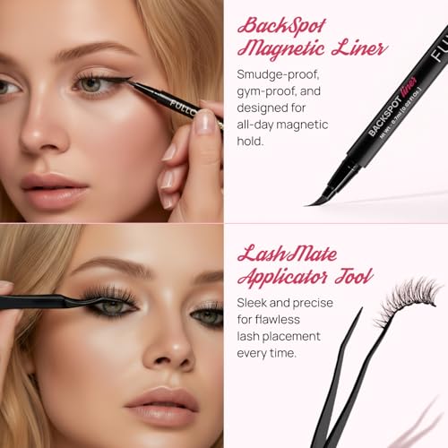 Full Out Glam Magnetic Eyelashes and Eyeliner Kit - Contains 3 Styles of Reusable Magnetic Lashes, LashMate Applicator, BackSpot Liner - Easy to Wear, No Glue Needed, Performance Gift Set