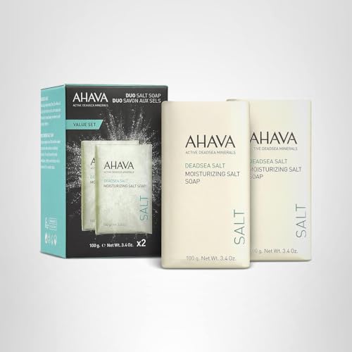 AHAVA Moisturizing Dead Sea Salt Soap, Duo Set - Face & Body Cleansing Bar to Moisture Skin, Enriched with Exclusive Blend of Dead Sea Osmoter & Dead Sea Salt, 6.8 Oz, Product Appearance May Vary