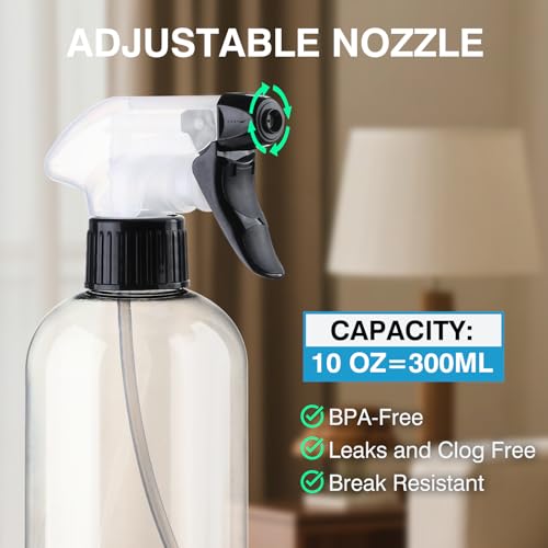 Spray Bottles BPA free Plastic Spray Bottle 10oz/300ml Adjustable Sprayer Empty Refillable Container Mist Stream for Watering Plants, Pet Training, Kitchen Cleaning