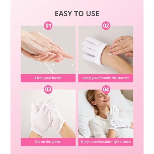 AIRSEE 2 Pairs White Cotton Gloves with Laundry Bag, Overnight Moisturizing SPA for Dry Hands and Eczema, Work Glove, Stretchy Fit for Men and Women, Regular M