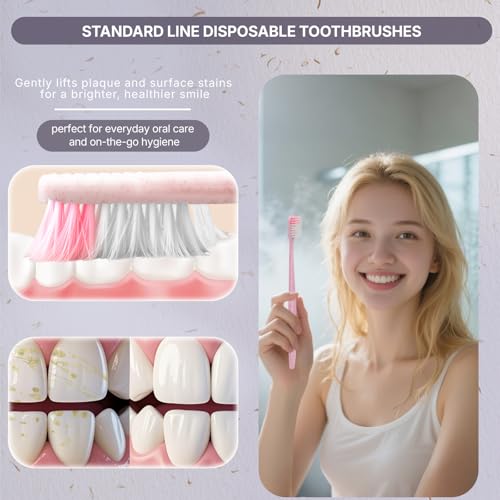 48-Pack Disposable Toothbrushes Individually Wrapped, Soft Bristle Bulk Travel Toothbrush for Adults, Kids, Guest, Hotel, Home, Camping, Donation ? 4 Colors, Mini Manual Value Pack