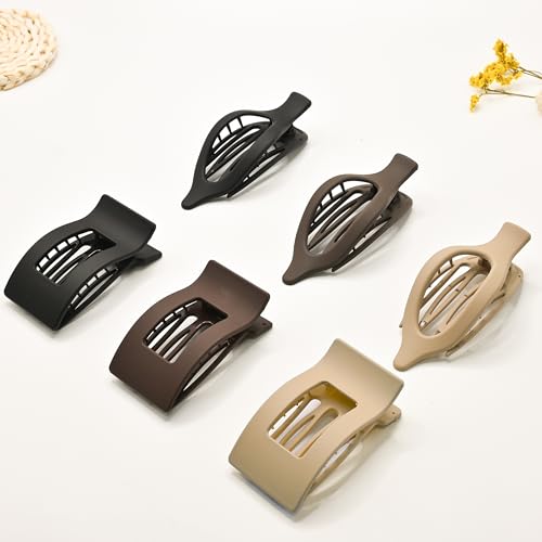 Flat Claw Clips for Women, Large Duckbill French Hair Clips, 6 Pack Non-Slip Matte Hair Accessories for Thick & Thin Hair