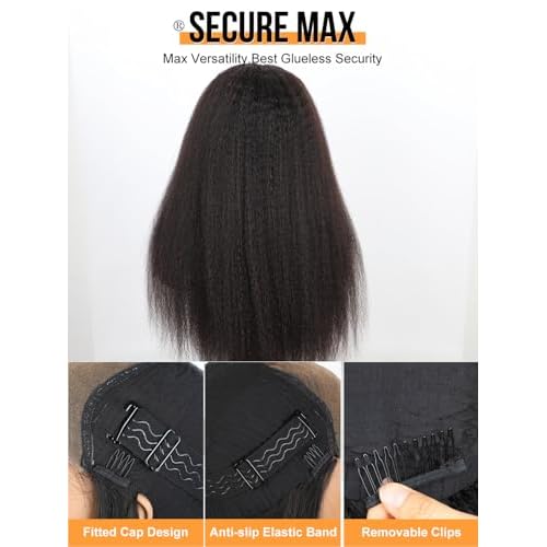 Domiso Pre Max 10x7 Kinky Straight Glueless Wigs Human Hair Lace Pre Cut Knots Bleached Wear and Go Glueless Wigs for Women 22 Inch
