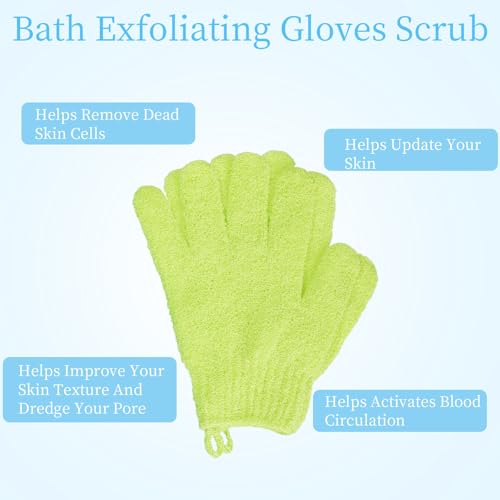 4 Pairs Bath Exfoliating Gloves Scrub, Double Sided Bath Mitts Scrubs for Shower, Exfoliating Shower Mitt Body Scrubber Glove, Bathing Accessories for Bath, Spa (Rose, Glass Green, Pink, Blue)