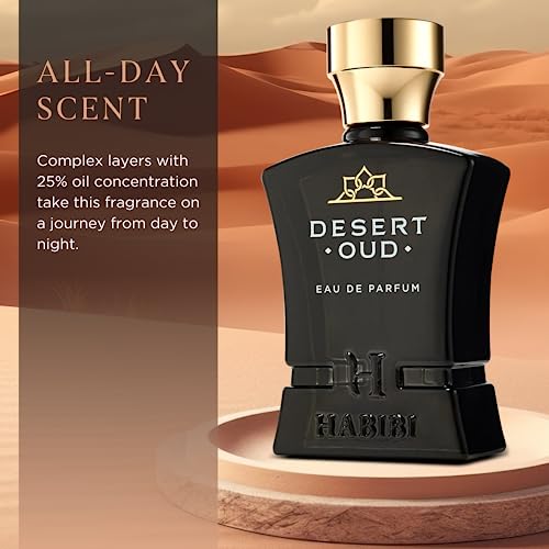 H HABIBI Desert Oud Perfume for Men - 2.5 oz (75ML) Long Lasting Arabian Cologne, Bold Floral Woody Men Perfume, Luxury Fragrance Gift for Special Occasions