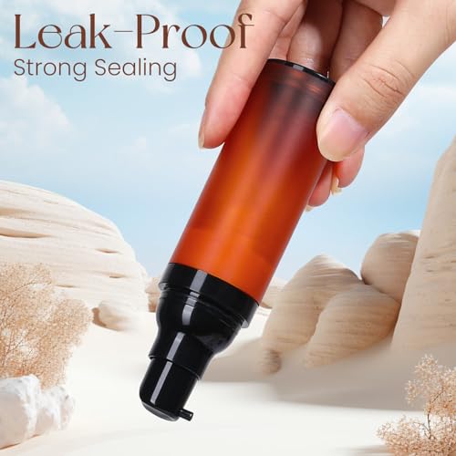 RONRONS Airless Pump Bottles, 1 oz Travel Bottles Small Pump Bottle Dispenser Brown Leakproof Cosmetic Containers for Foundation Lotion Shampoo 30ml (3 Pieces)