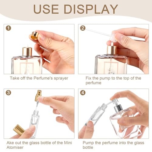 Domensi 30 Pcs 10 ml Empty Glass Perfume Bottles Bulk - Gold Refillable Cologne Spray Atomizer with Pump, for Travel, Skincare, Haircare, Cleaning & DIY Essentials