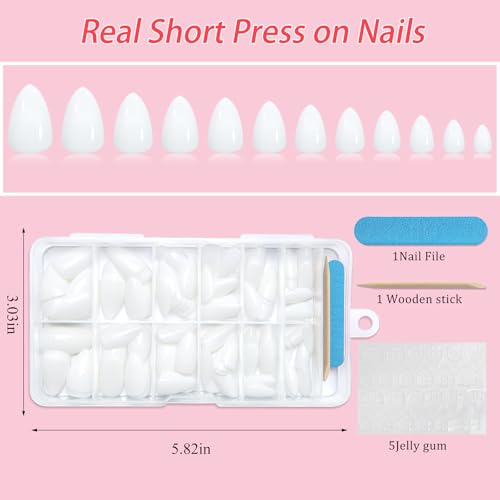 120pc White Almond Press on Nails Short Fake Nails Press ons for Women Acrylic Nails Press on Nails&Glue Tabs, Short White Press on Nails Almond False Nail Tip Stick on Artificial Fingernail