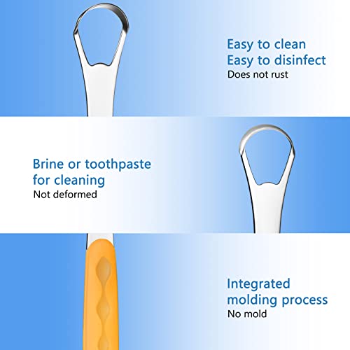 4 Pcs Tongue Scraper Cleaner Adults and Kids Stainless Steel Tongue Brush Metal Tongue Scraper Reduce Bad Breath with Travel Cases for Men Women Oral Mouth, Orange, Black, Green and Blue