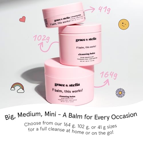 grace & stella Cleansing Balm - Travel Size Makeup Remover - Deep Cleansing & Hydrating Face Cleanser - Dissolves Waterproof Make Up, SPF & Impurities - Gentle on Skin - Vegan Skincare (41 g/ 4.3 oz)