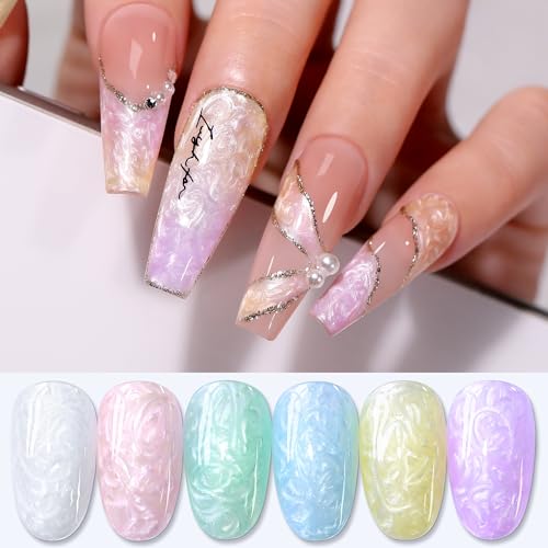 Double Rhythm Gel Nail Polish Set of 6 Colors Baby Light Pastel Milky Nail Polish Starter Kit Art DIY Salon Home (Pearl White Pink Green Blue Yellow Purple,Kit 30)