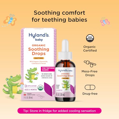 Hyland's Baby Organic Daytime Soothing Drops for Oral Discomfort, 1 oz, Ages 2 Months and up, Organic Cherry Flavor