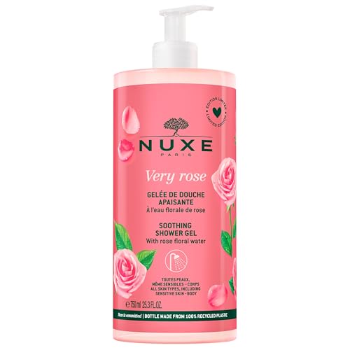 Nuxe Very Rose Soothing Shower Gel. Gentle Body Wash for All Skin Types, Delicately Scented with Rose Floral Water, 25.3 Fl Oz