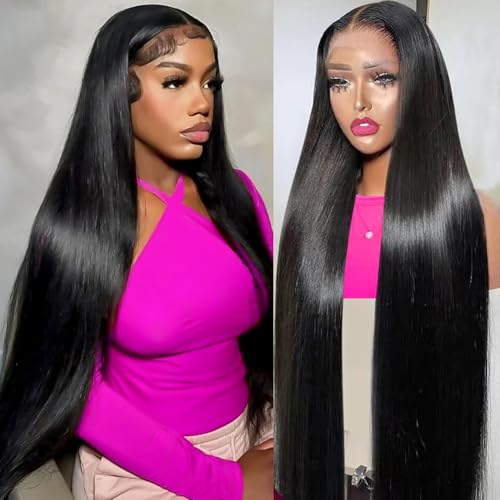 13x6 Lace Front Human Hair Wigs Straight Lace Front Wigs Real Hair for Women HD 200% Density Lace Frontal Human Hair Wig Pre Plucked with Baby Hair Natural Black Long Hair 34 Inch