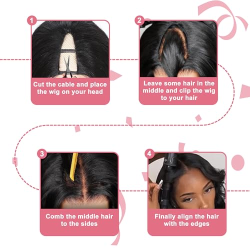 V Part Wig Human Hair Body Wave 100% Real Human Hair Upgrade U Part Human Hair Wig 180% Density Beginner Friendly Natural Color (24 inch)