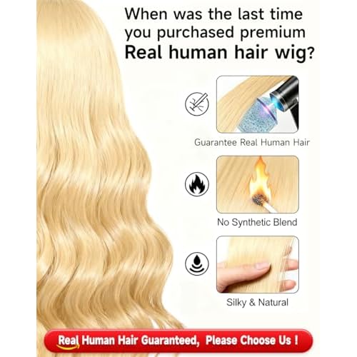 613 Lace Front Wig Human Hair Guaranteed 100% Virgin Human Hair 26 Inch 13x6 Body Wave Blonde Wig Human Hair 200 Density 613 HD Lace Frontal Wigs Takes Color Evenly Streak-Free Triple Lifespan 3X