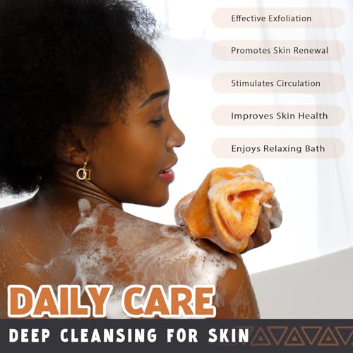 African Net Sponge Authentic - 2 Pieces African Exfoliating Net Bath Sponges for Shower Navy&Yellow - Body Scrubber Exfoliator Loofah Wash Cloth - Afro Back Scrub for Women Bathing Accessories