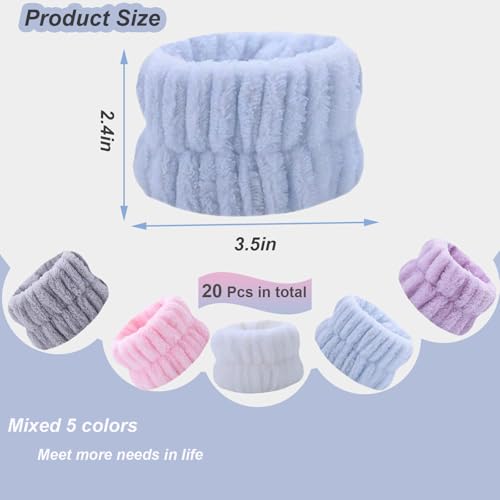 20 Pcs Wrist Bands for Washing Face, Absorbent Face Washing Wristbands, Spa Wrist Towels Beauty Towel Bands Arm Bands for Washing Face for Prevent Water from Running Down Arms