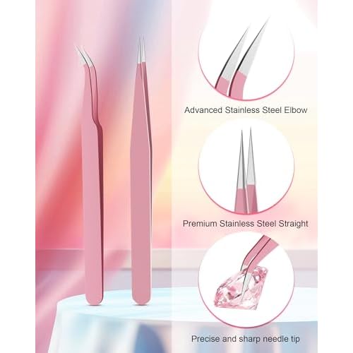Rhinestone Picker Tool Set,Rhinestone Applicator Tool,Rhinestone Picker Dotting With 4 Extra Pink Replaceable Wax Head and 2 Tweezer (Pink A)
