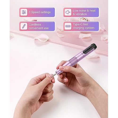 Electric Nail Drill Cordless, Electric Nail File Buffer Drill Machine for Natural Acrylic Gel Nails, Rechargeable Electric Manicure Pedicure Set