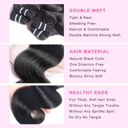 12a Human Hair Bundles 24 26 28 Inch 100% Unprocessed Brazilian Virgin Hair 3 Bundles Body Wave Real Human Hair Extensions Natural Black