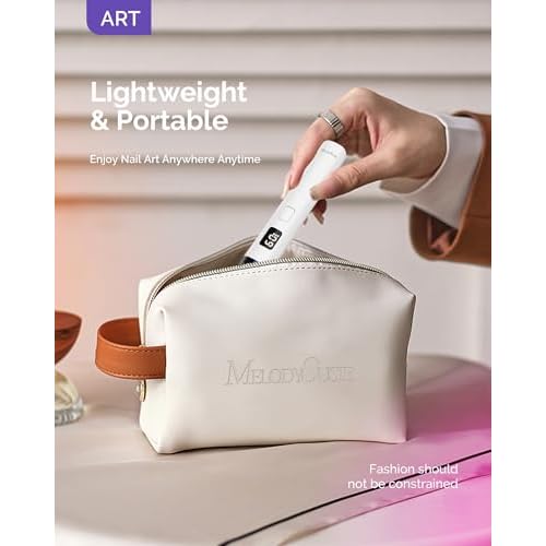 Melodysusie Handheld UV Light for Gel Nails, ART01R Cordless Gel X Nail Lamp Rechargeable with LCD Display, Eye-Protective Cover Flash Cure Nail Dryer for Rhinestone Glue Decoration DIY at Home White