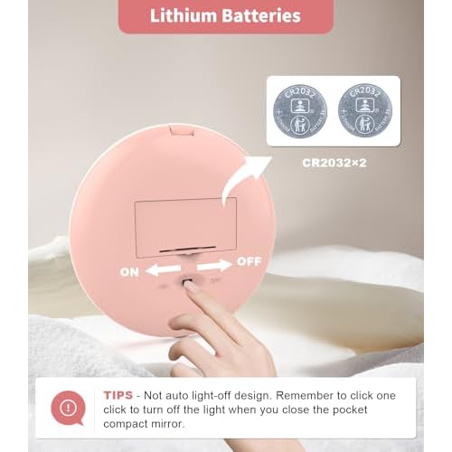 WOBSION Travel Compact Mirror,Portable 1x/10x LED Makeup Mirror with Magnification,Handheld 2-Sided Pocket Mirror, 3.5in Small Mirror for Purse,Handbag,Gift,Cyan&Pink,2 Pack