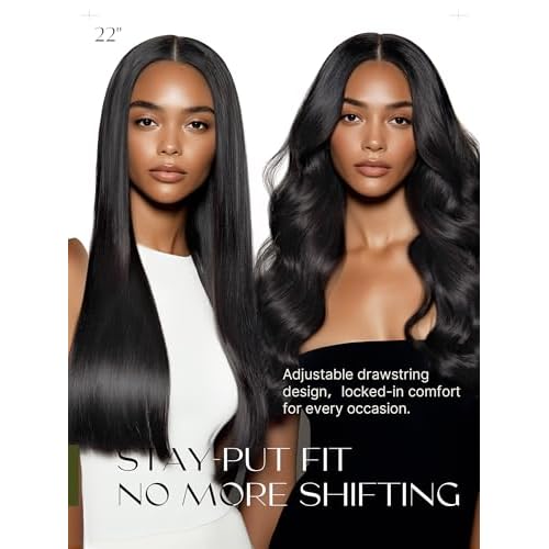 Frodio Drawstring Wigs Glueless Human Hair 6x4 Lace Front Wigs Silky Straight Lace Frontal Wig Pre Cut Plucked Lace Frontal 22 Inches Natural Black