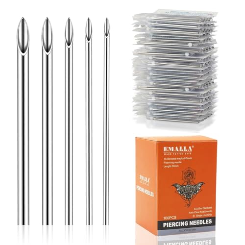 100pcs Piercing Needles Mixed 12G 14G 16G 18G 20G Hollow Needles for All Piercings