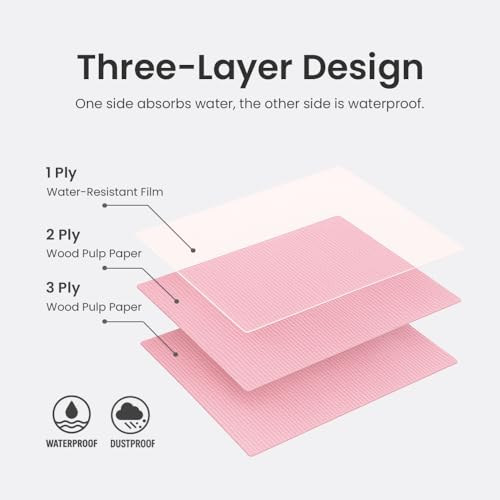 Disposable Nail Mats 50Pcs Non-Slip Fordable Nail Paper Towels for Manicure Salon Home 3 Ply Waterproof Adult Disposable Bibs for Dentist, Nail Techs, Patient Hygiene, Tattoo (Pink)