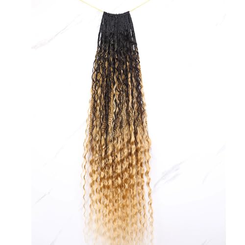 Crochet Boho Box Braids With Human Hair 1bT27# Honer Blonde Color Pre Looped Hair Goddess Box Braids With Human Hair Curly Full Ends Hair Extensions For Women 18inch 2 Pack(80 Strands)