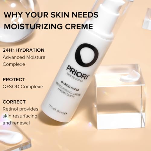 PRIORI Skincare Moisturizing Creme with CoQ10 Advanced Age Defying Hydrating Face Cream for Women and Men 24 Hr Moisturizer Lactic Acid, Retinol, Antioxidant Protection 1.7 fl oz