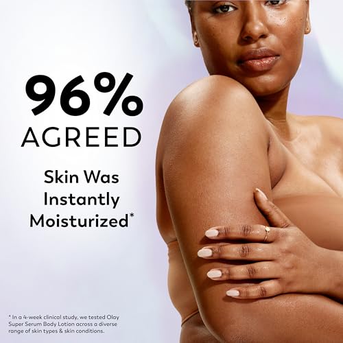 Olay Super Serum Hand & Body Lotion for Dry Skin, 24hr Long Lasting Hydration, 5+ Ingredient Serum Complex for Bright Even Firm Luminous Skin, Sweet Vanilla & Soft Wood Scent, 18.5 fl oz