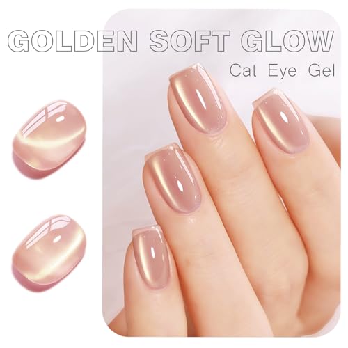 Vishine 16ml Gold Glitter Cat Eye Gel Nail Polish, Sheer Nude Beige Glass Jelly Gel Magnetic Shimmer Gloss Shine Holographic Translucent Color For Nail Art Manicure DIY At Home #432