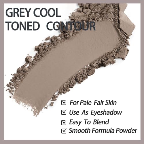 Cool Toned Contour Palette with Mirror, Taupe Grey Contour Powder for Fair Pale Light Cool Toned Skin, Nose Contouring Bronzer Powder with Face Brush