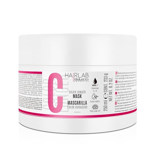 SALERM - Dyed, Bleached, or Gray Hair Mask - Color Longer Hair Lab - 250 ml - with Vitamins A and E - Seals and Maintains Color - Shinier Hair - Sulfate and Paraben-Free