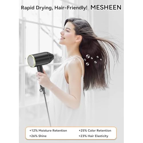 Hair Dryer, 150000RPM Ionic Blow Dryer - Fast Drying, Low Noise, Foldable Portable with Diffuser and Nozzle, Compact Mini for Women and Men, Home and Travel £¨Black£©