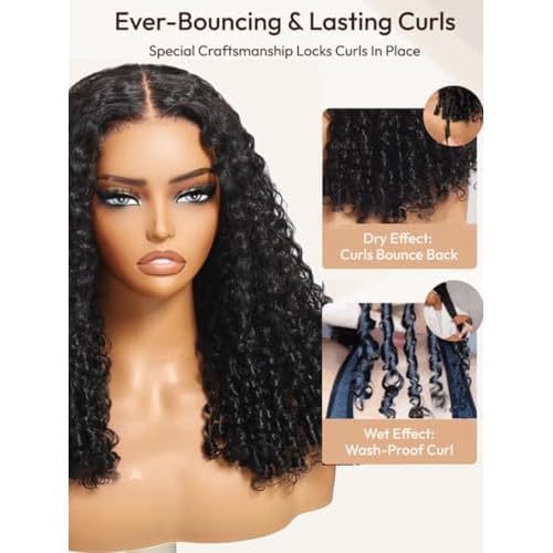 UNICE Curly Human Hair Wig with Finger Coil Ends Bye Bye Knots 7x5 Lace Glueless Wigs Human Hair Pre Plucked Pre Cut Bleached Knots Natural Hairline 150% Density 18 inch