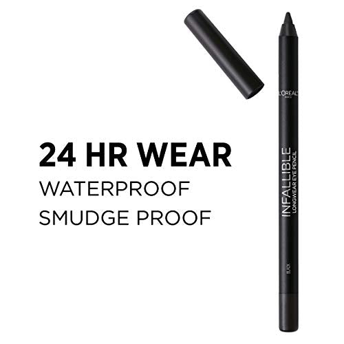 L'Oreal Paris Makeup Infallible Pro-Last Pencil Eyeliner, Waterproof and Smudge-Resistant, Glides on Easily to Create any Look, Black, 0.042 oz., 1 Count