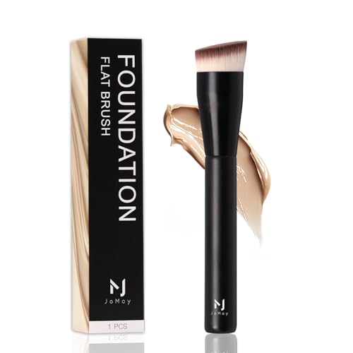 JoMay Flat Top Kabuki Foundation Brush for Liquid Makeup ? Vegan Makeup Brush for Liquid, Cream & Powder ? Dense, Soft Bristles for Flawless, Streak-Free Finish ? Black
